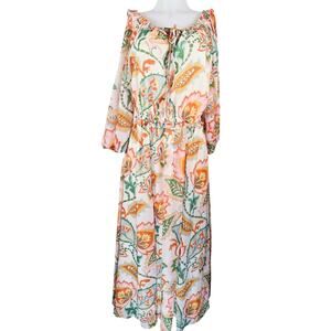 1 State STUNNING Floral Leaf Vacation Bohemial Festival Women's Maxi Dress M NWT
